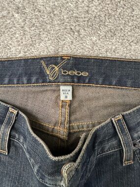 bebe Men's Indigo Denim Slim Straight Jeans with Gold Stitching